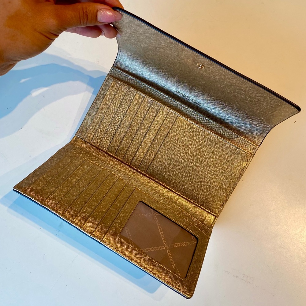 Michael Kors gold tri-fold wallet